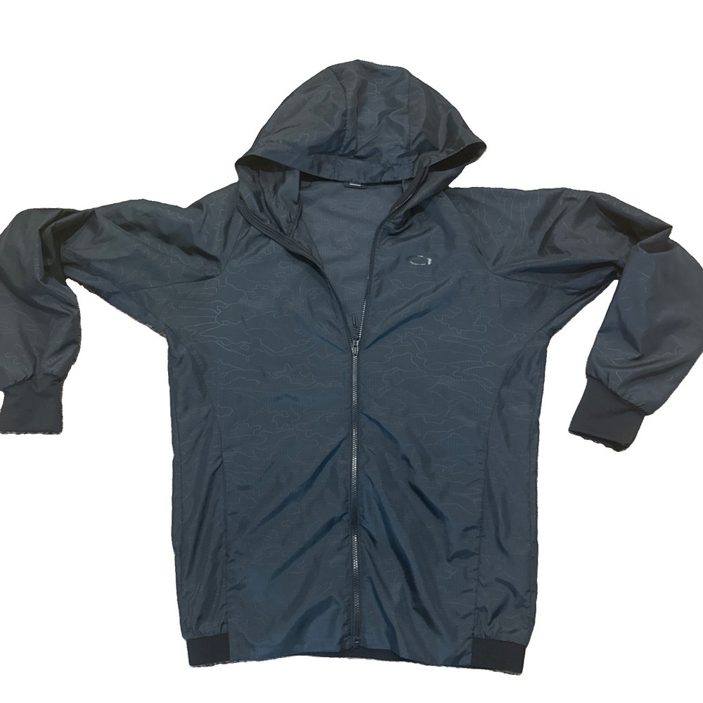 Oakley Lightweight Windbreaker Jacket Black Camo Hooded Gorpcore Size Medium